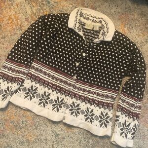 Vintage Mountain Express Winter Christmas Themed Heavy Cardigan L